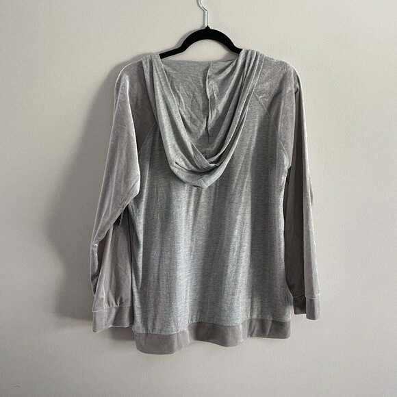 Vince Camuto Women XL Heather Grey Velour Mixed Media V-Neck Ivy Hoodie NWT - Picture 11 of 11